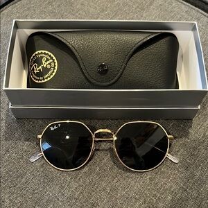 Ray-Ban Polarized Gold Frame Round Jack Sunglasses
